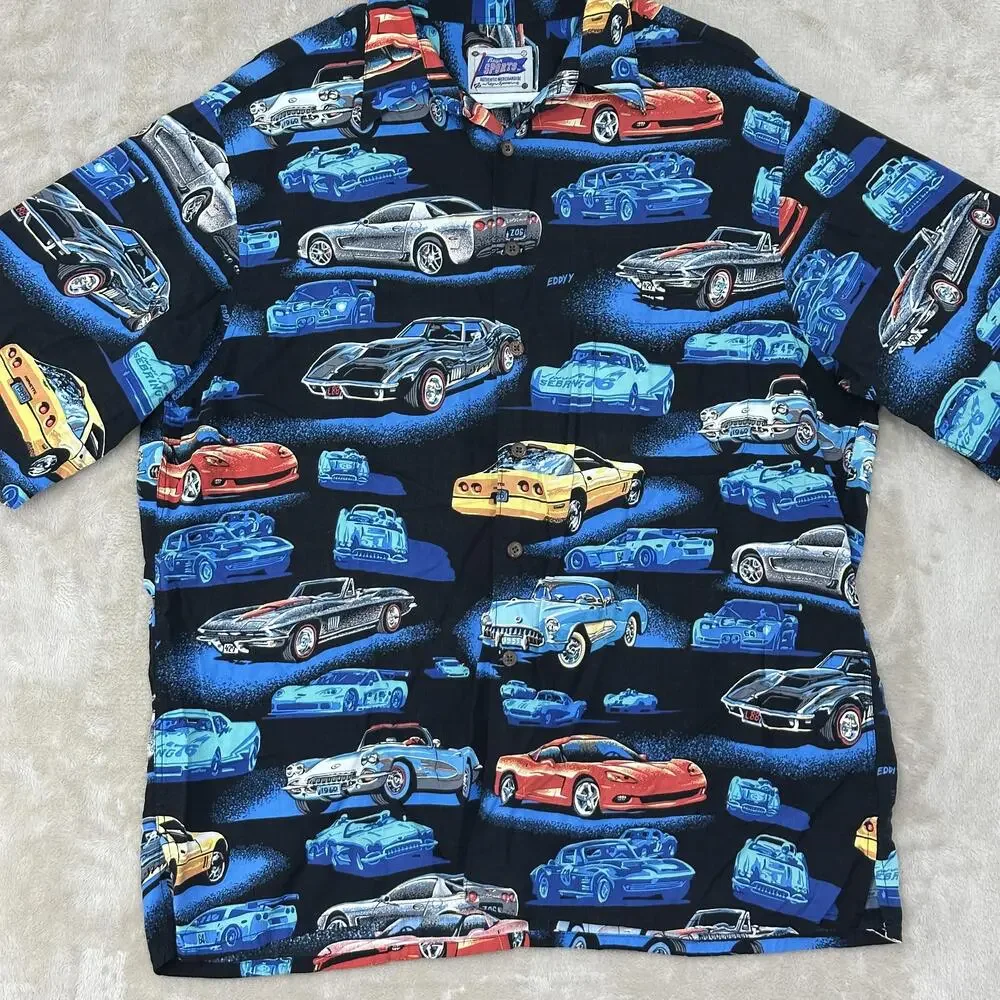 Reyn Spooner Shirt Mens XL Multicolor Car Print Hawaiian Button Front Rayon